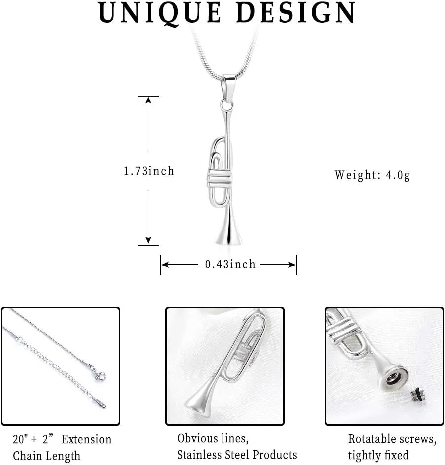 Unique Trumpet Cremation Pendant Ashes Urn for Pet/Human Keepsake Necklace