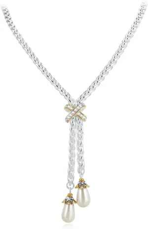 UNY designer Inspired Long Necklace Gold Cross 67cm   5cm Imitation Pearl Vintage Antique Elegant Jewelry