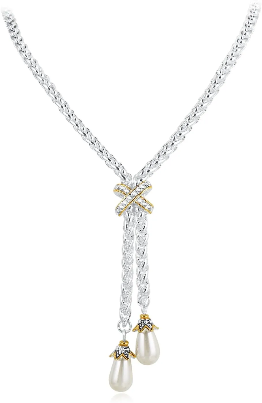 UNY designer Inspired Long Necklace Gold Cross 67cm   5cm Imitation Pearl Vintage Antique Elegant Jewelry