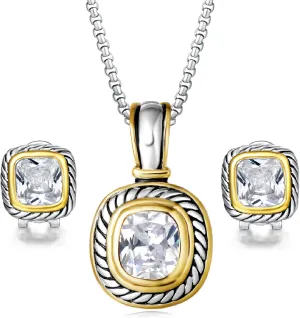 UNY Elegant Wedding Jewelry Sets CZ Crystal French Clip Earring Enhancer Pendant Designer Inspired Christmas Gifts