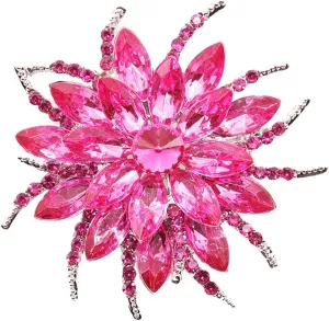 Urberry Crystal Flower Brooch Pin for Women Girls Brides (Hot pink)