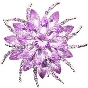 Urberry Crystal Flower Brooch Pin for Women Girls Brides (Light purple)