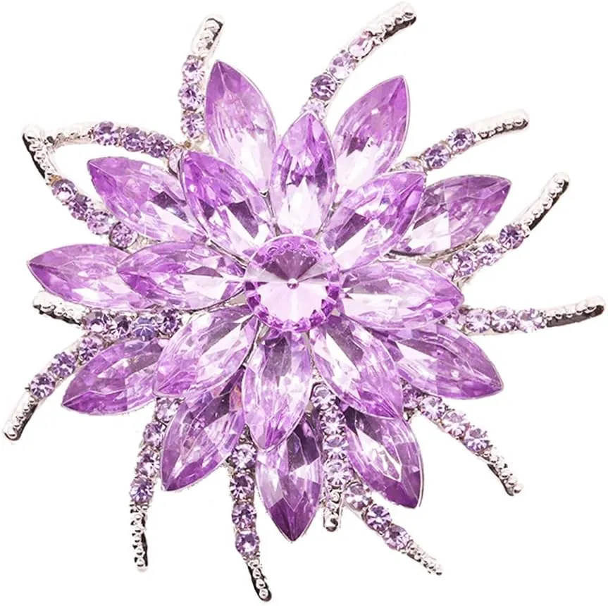 Urberry Crystal Flower Brooch Pin for Women Girls Brides (Light purple)