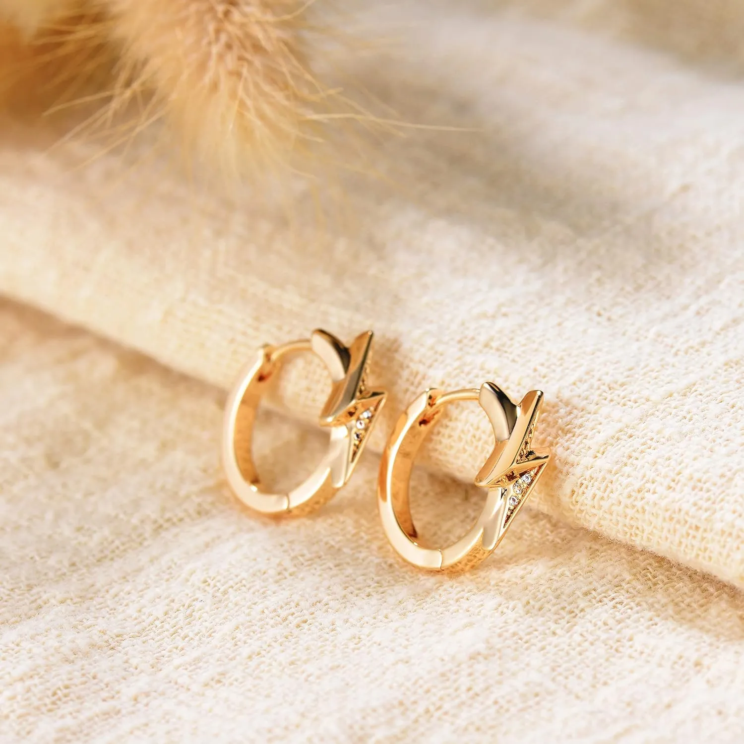VACRONA Cubic Zirconia Huggie Earrings 14k Gold Plated Tiny Earrings Small Huggie Hoop Earrings Simple Lightweight Hoops Gift for Women