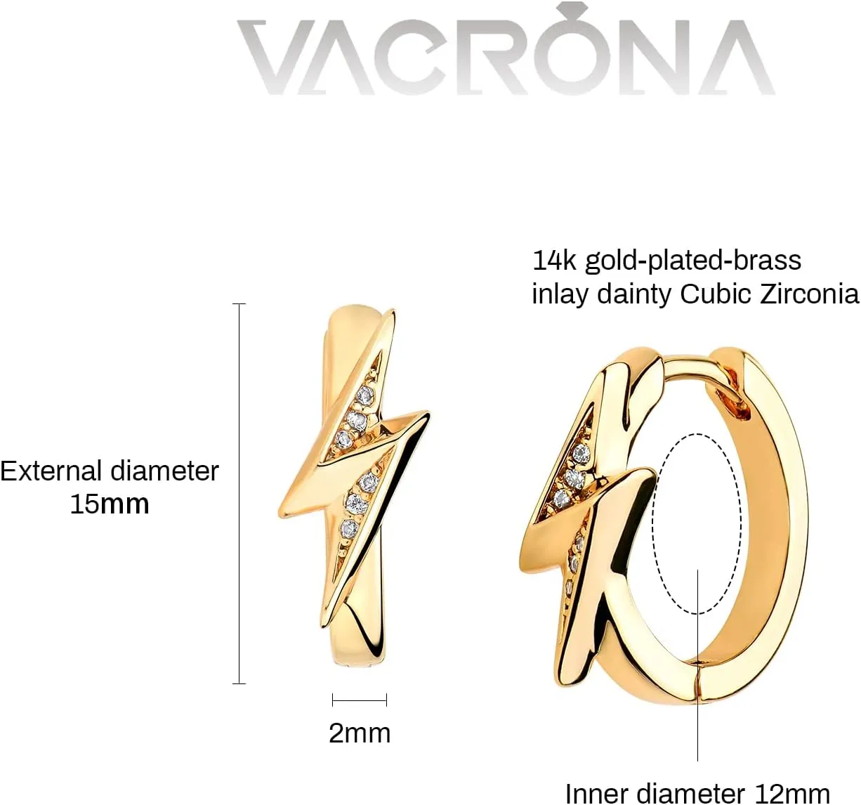 VACRONA Cubic Zirconia Huggie Earrings 14k Gold Plated Tiny Earrings Small Huggie Hoop Earrings Simple Lightweight Hoops Gift for Women