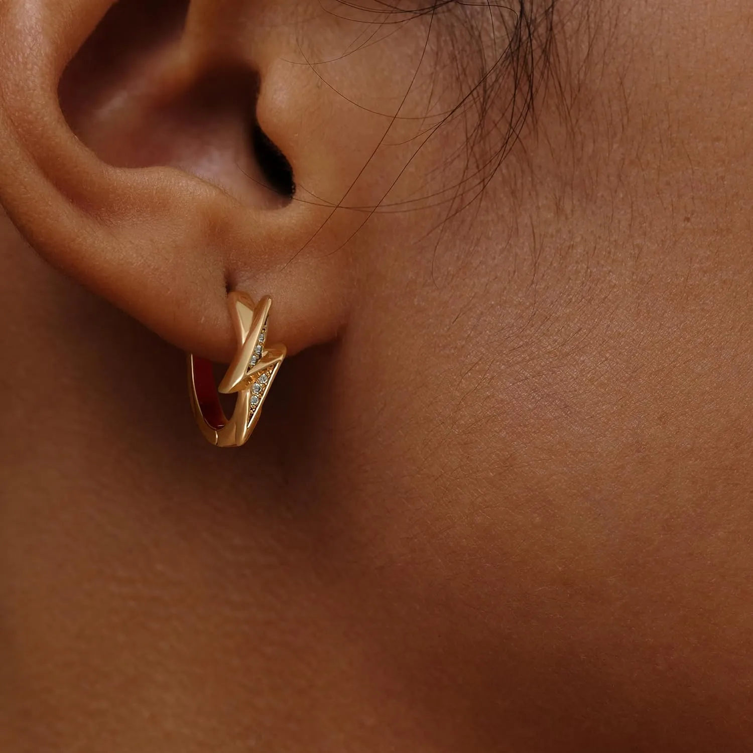 VACRONA Cubic Zirconia Huggie Earrings 14k Gold Plated Tiny Earrings Small Huggie Hoop Earrings Simple Lightweight Hoops Gift for Women