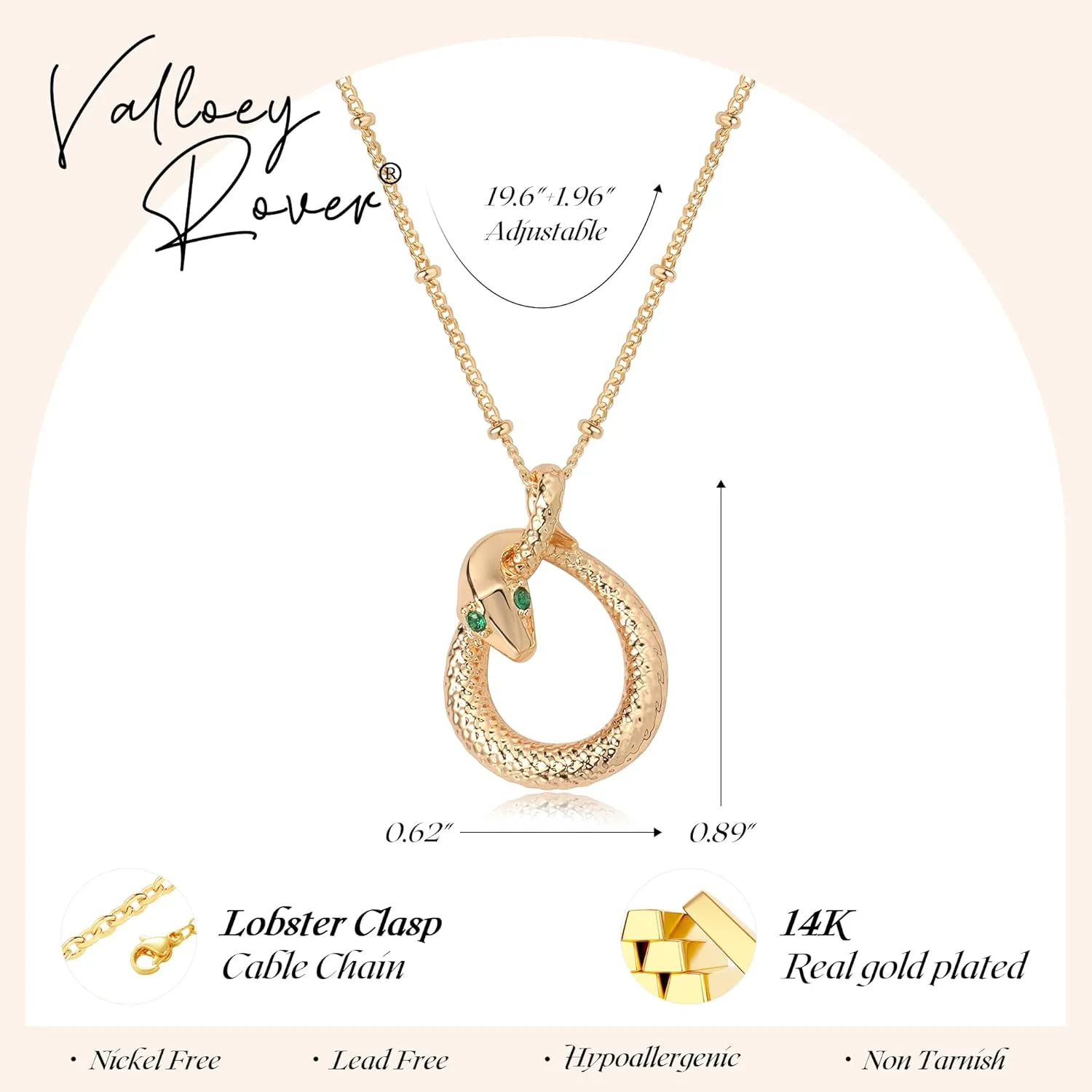 Valloey Rover Dainty Gold necklace for WomenDiamond Gold Snake Necklace for Women Trendy Waterproof Jewelry Gold Pendant Chain Necklace Jewelry Gifts for Her