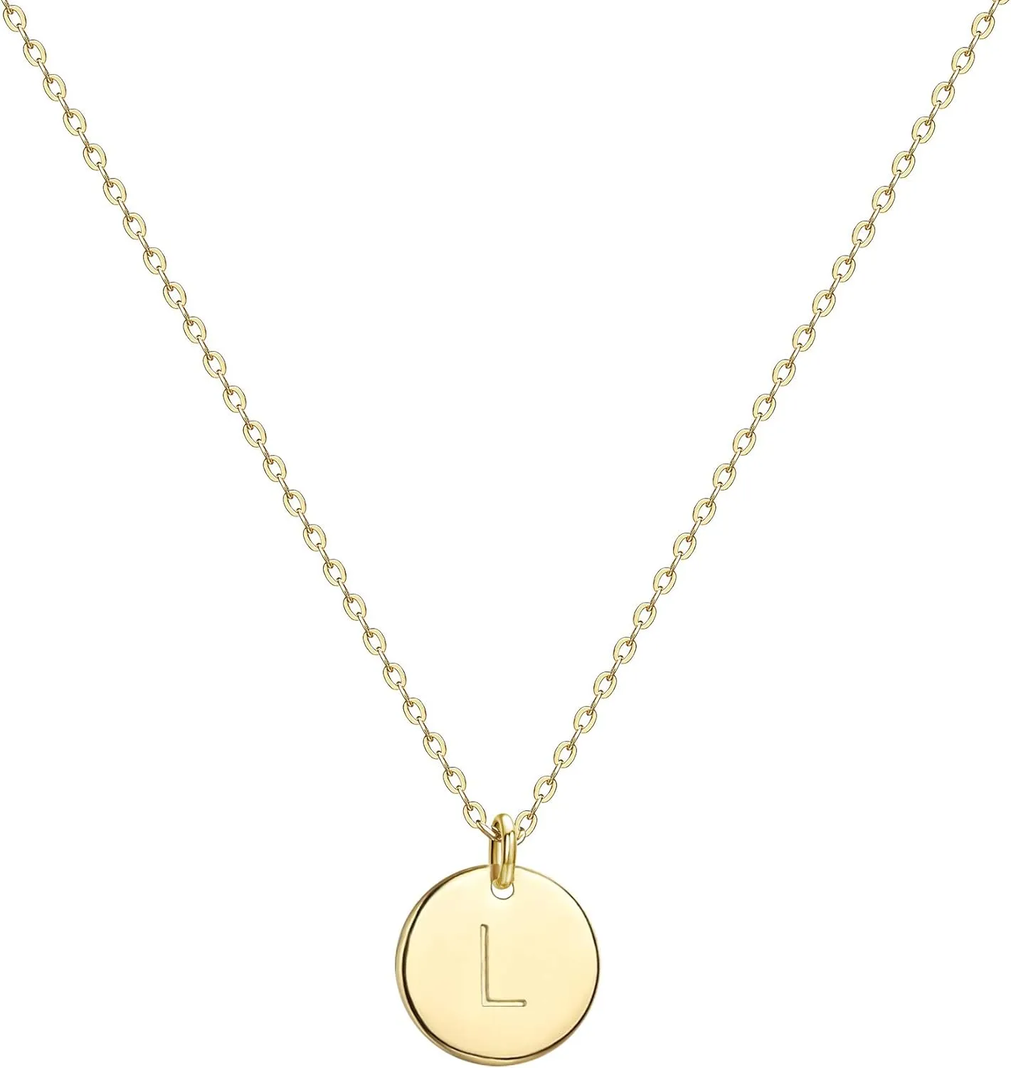 Valloey Rover Initial Necklaces for Women 14K Gold Plated Dainty Letter Necklce Round Coin Disc Pendant Double Side Engraved A-Z Necklace Personalized Jewelry Gift for Women