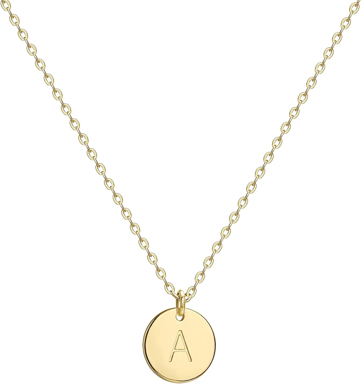Valloey Rover Initial Necklaces for Women 14K Gold Plated Dainty Letter Necklce Round Coin Disc Pendant Double Side Engraved A-Z Necklace Personalized Jewelry Gift for Women
