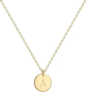 Valloey Rover Initial Necklaces for Women 14K Gold Plated Dainty Letter Necklce Round Coin Disc Pendant Double Side Engraved A-Z Necklace Personalized Jewelry Gift for Women