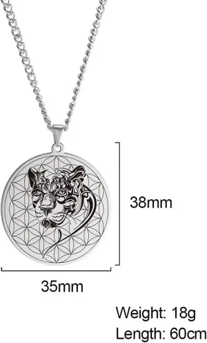 VASSAGO Life Flower Necklace Stainless Steel Mystery Leopard Pendant Sacred Geometry Animal Jewelry for Men Women (Silver)