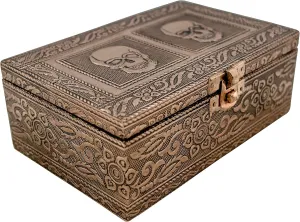 VGI Elegant Jewelry Box with Hammered Metal Cladding and Soft Fabric Interior (Skull, Copper Finish)