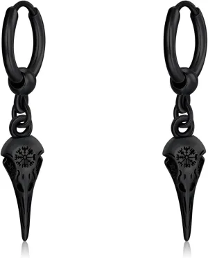 Viking Earrings for Men - 925 Sterling Silver Raven Celtic Knot Norse Huggie Hoop Earrings - Punk Rock Jewelry for Men Women