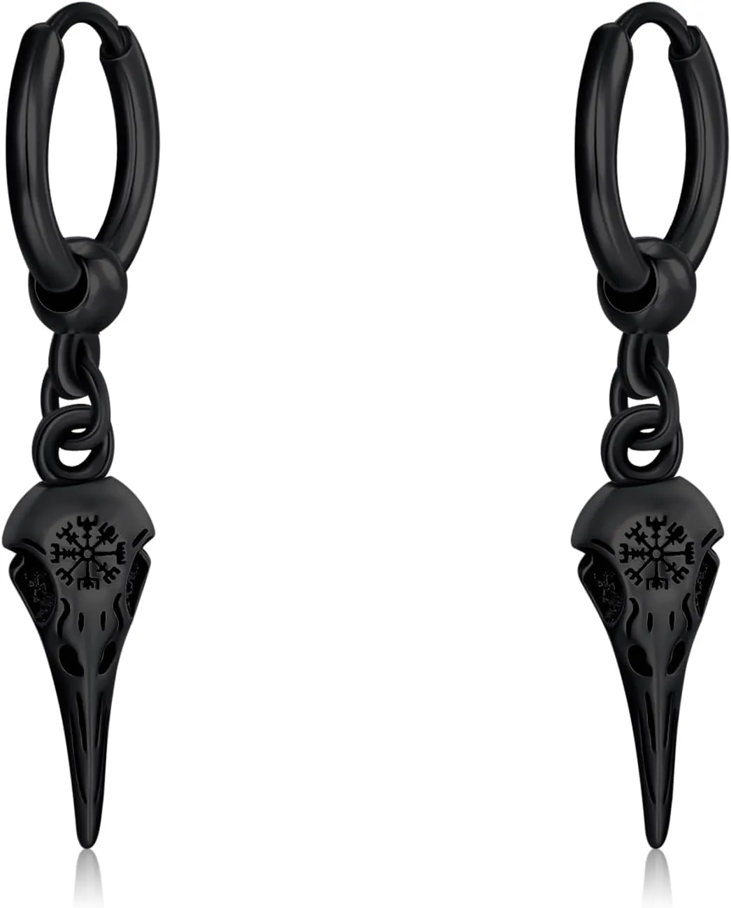 Viking Earrings for Men - 925 Sterling Silver Raven Celtic Knot Norse Huggie Hoop Earrings - Punk Rock Jewelry for Men Women