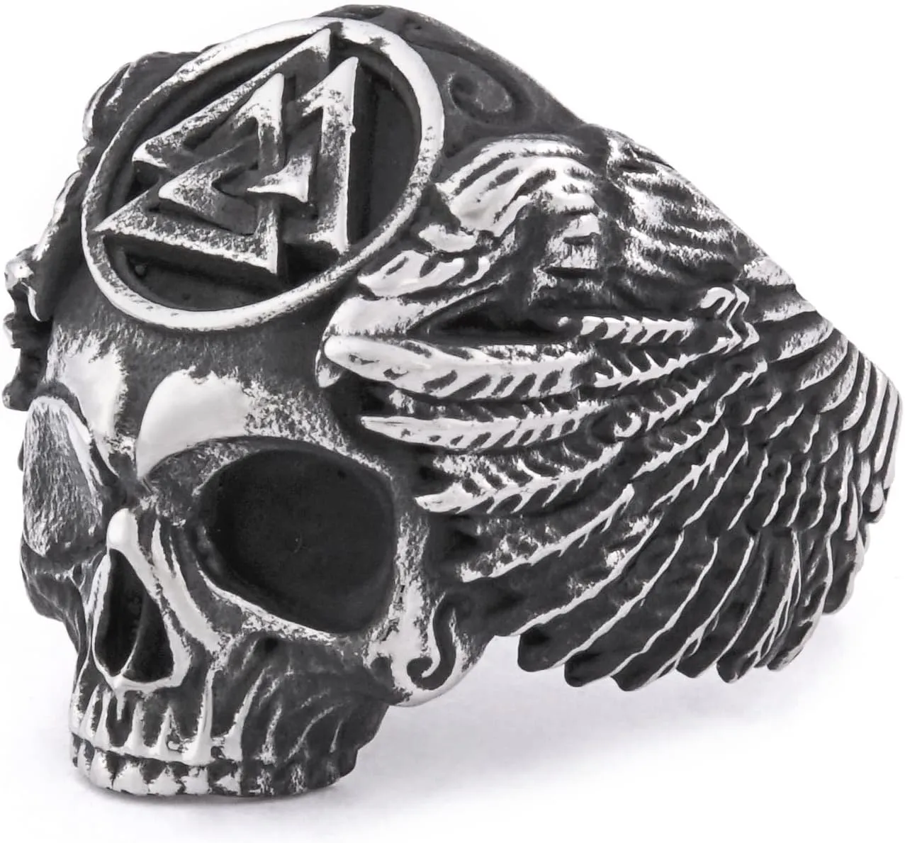 Viking Raven Skull Valknut Ring Stainless Steel Norse Pagan Protection Jewelry Ring Men Women