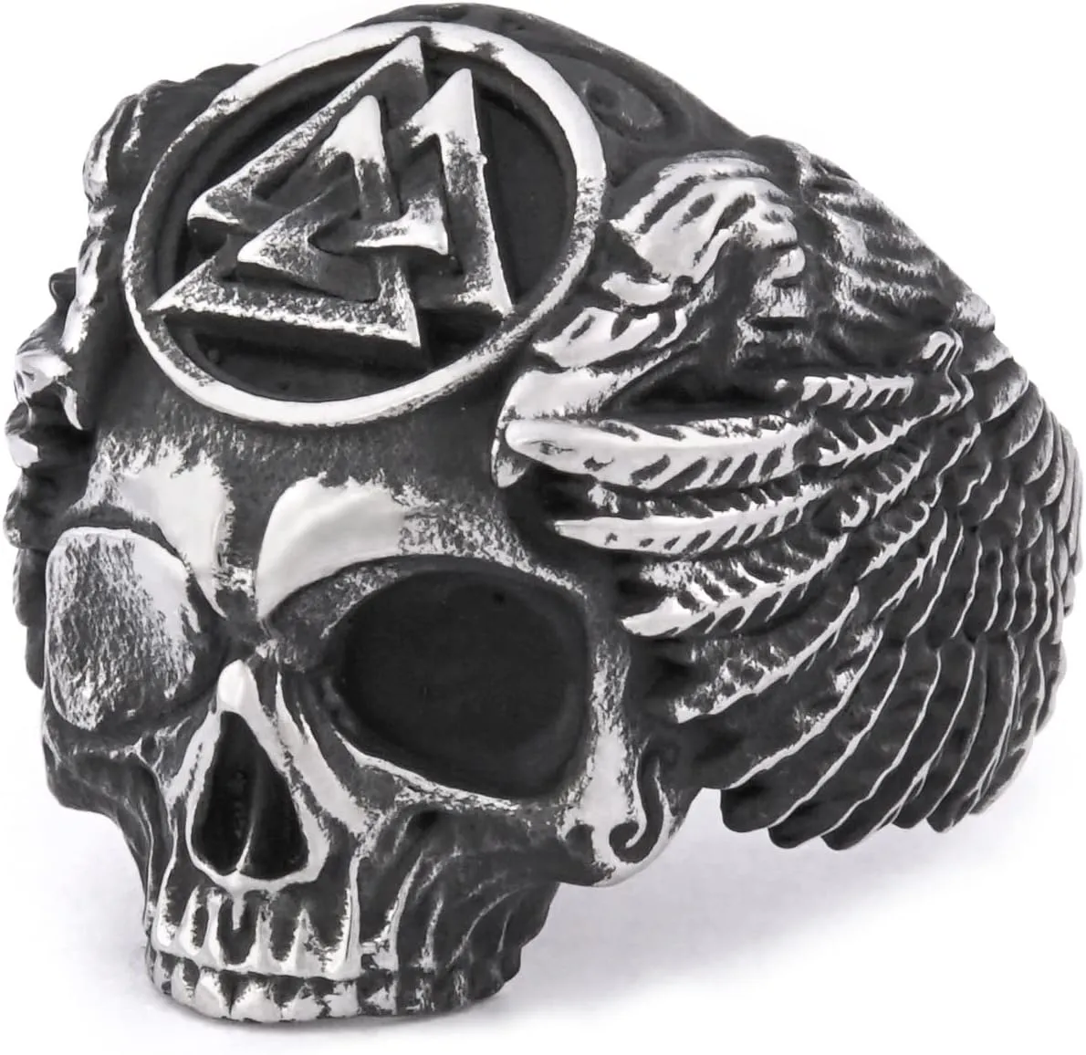 Viking Raven Skull Valknut Ring Stainless Steel Norse Pagan Protection Jewelry Ring Men Women