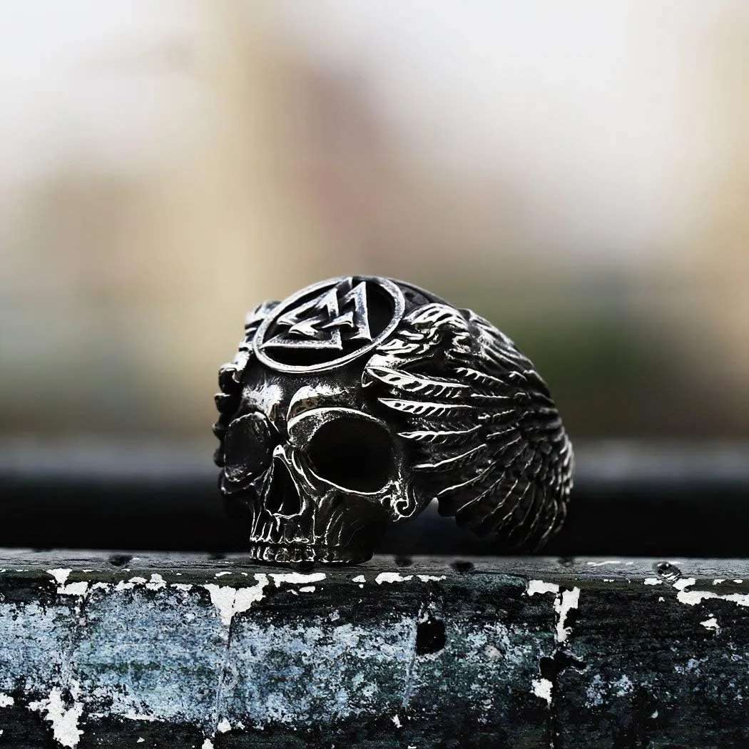 Viking Raven Skull Valknut Ring Stainless Steel Norse Pagan Protection Jewelry Ring Men Women
