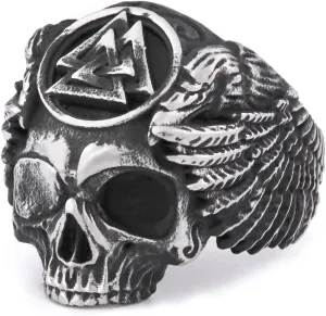 Viking Raven Skull Valknut Ring Stainless Steel Norse Pagan Protection Jewelry Ring Men Women