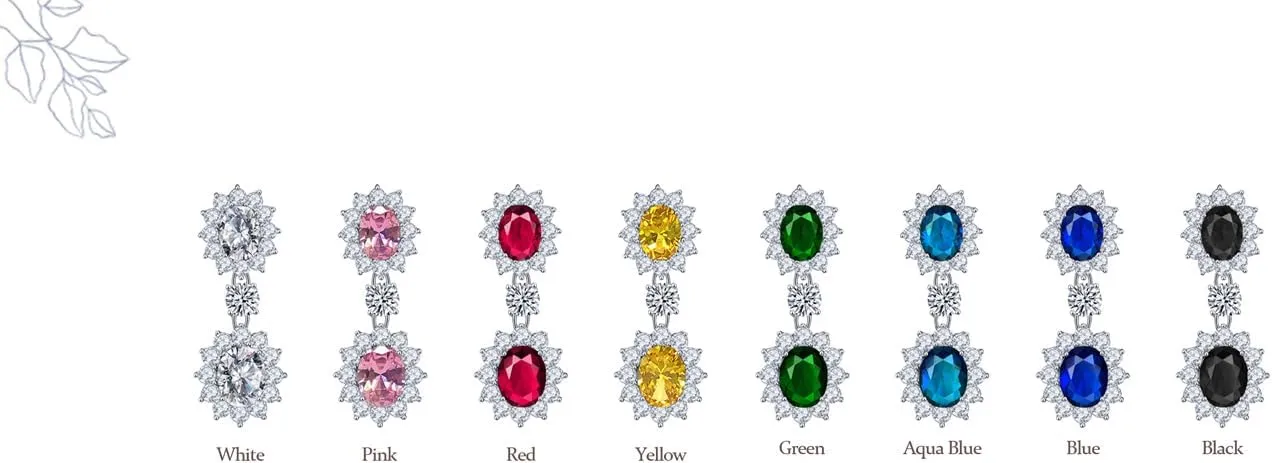 Vintage Art Deco Style Bridal Crown Halo Oval Cubic Zirconia Simulated Blue Sapphire Ruby Red Emerald Green AAA CZ Dangle Drop Chandelier Earrings For Women Prom Bridesmaid Wedding