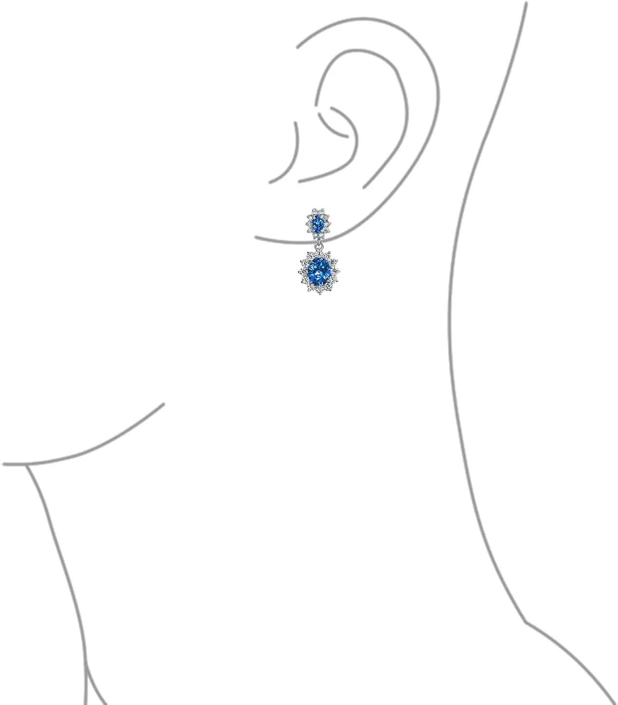 Vintage Art Deco Style Bridal Crown Halo Oval Cubic Zirconia Simulated Blue Sapphire Ruby Red Emerald Green AAA CZ Dangle Drop Chandelier Earrings For Women Prom Bridesmaid Wedding