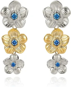 Vintage Dangle Gold Flower Earrings for Women Drop Gold Petal Floral Earrings Rhinestone Enamel Flower Statement Earrings Retro Blossom Earrings Wedding Spring Summer Trendy Party Jewelry Gift for Her
