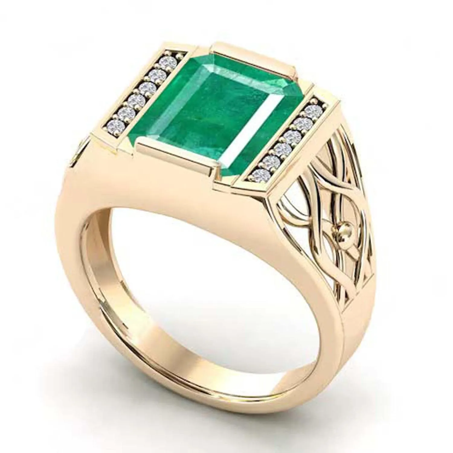 Vintage Emerald Engagement Ring For Men Signet Statement Ring Antique Filigree Style Fine Jewelrt 925 Sterling Silver Colombian Emerald Ring Best Gift For Him (Emerald)