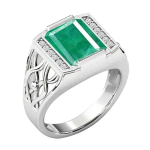 Vintage Emerald Engagement Ring For Men Signet Statement Ring Antique Filigree Style Fine Jewelrt 925 Sterling Silver Colombian Emerald Ring Best Gift For Him (Emerald)
