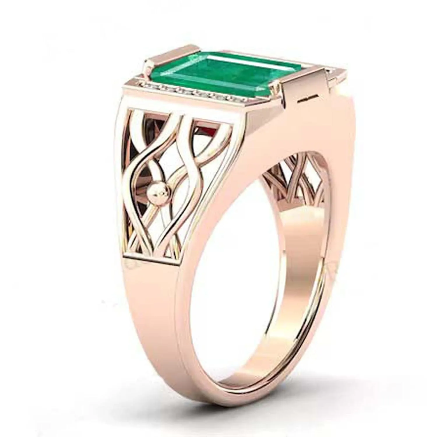 Vintage Emerald Engagement Ring For Men Signet Statement Ring Antique Filigree Style Fine Jewelrt 925 Sterling Silver Colombian Emerald Ring Best Gift For Him (Emerald)
