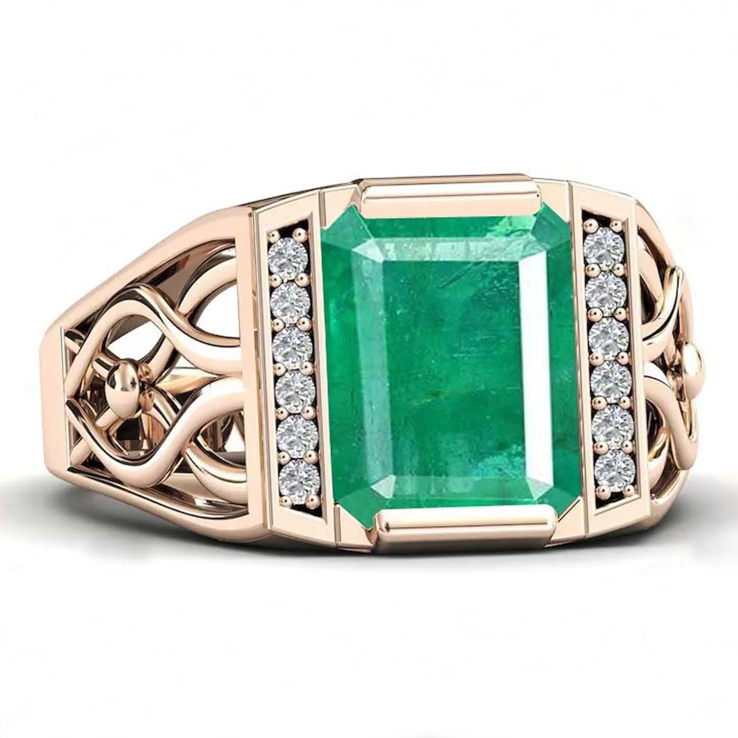 Vintage Emerald Engagement Ring For Men Signet Statement Ring Antique Filigree Style Fine Jewelrt 925 Sterling Silver Colombian Emerald Ring Best Gift For Him (Emerald)