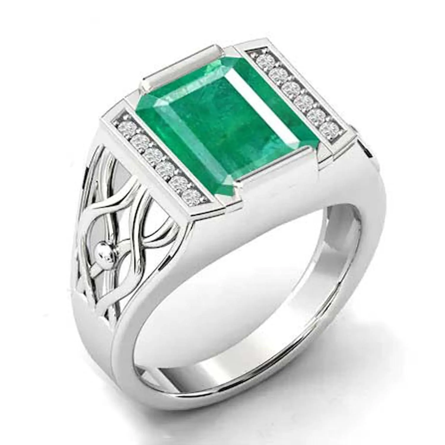 Vintage Emerald Engagement Ring For Men Signet Statement Ring Antique Filigree Style Fine Jewelrt 925 Sterling Silver Colombian Emerald Ring Best Gift For Him (Emerald)
