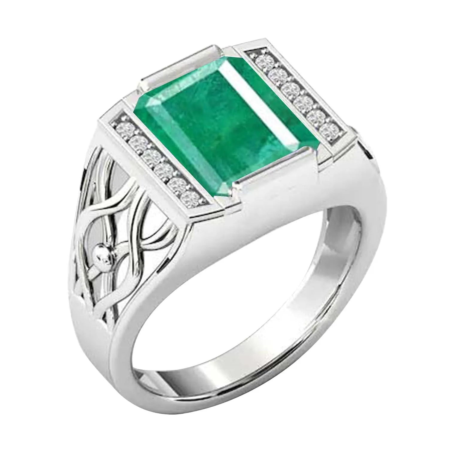 Vintage Emerald Engagement Ring For Men Signet Statement Ring Antique Filigree Style Fine Jewelrt 925 Sterling Silver Colombian Emerald Ring Best Gift For Him (Emerald)