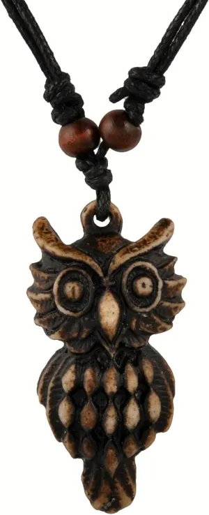 Vintage Resin Animal Owl With Beads Pendant Necklace, Talisman Protection Pendant, Hand Woven, Adjustable Rope, Men'S And Women'S Dressing Accessories, Resin, No Gemstones