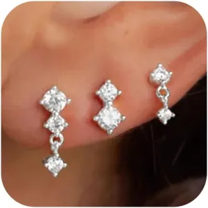 VIROMY Silver Stud Earrings for Women, Sterling Silver earrings Set Small Hoop Earrings Stack Dangle Earrings Minimalist Drop Stud earrings Hypoallergenic Everyday Earrings Women Trendy