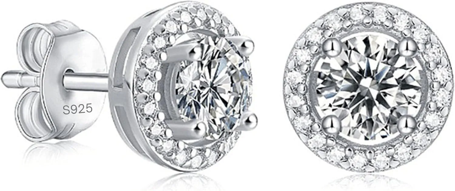 VIROS Moissanite Stud Earrings for Men Women, Halo Design with White Moissanite Diamonds, Sterling Silver earrings Plated 18K Gold, Inspired by Enchanting North American Nights, Gifts for Women Girlfriend