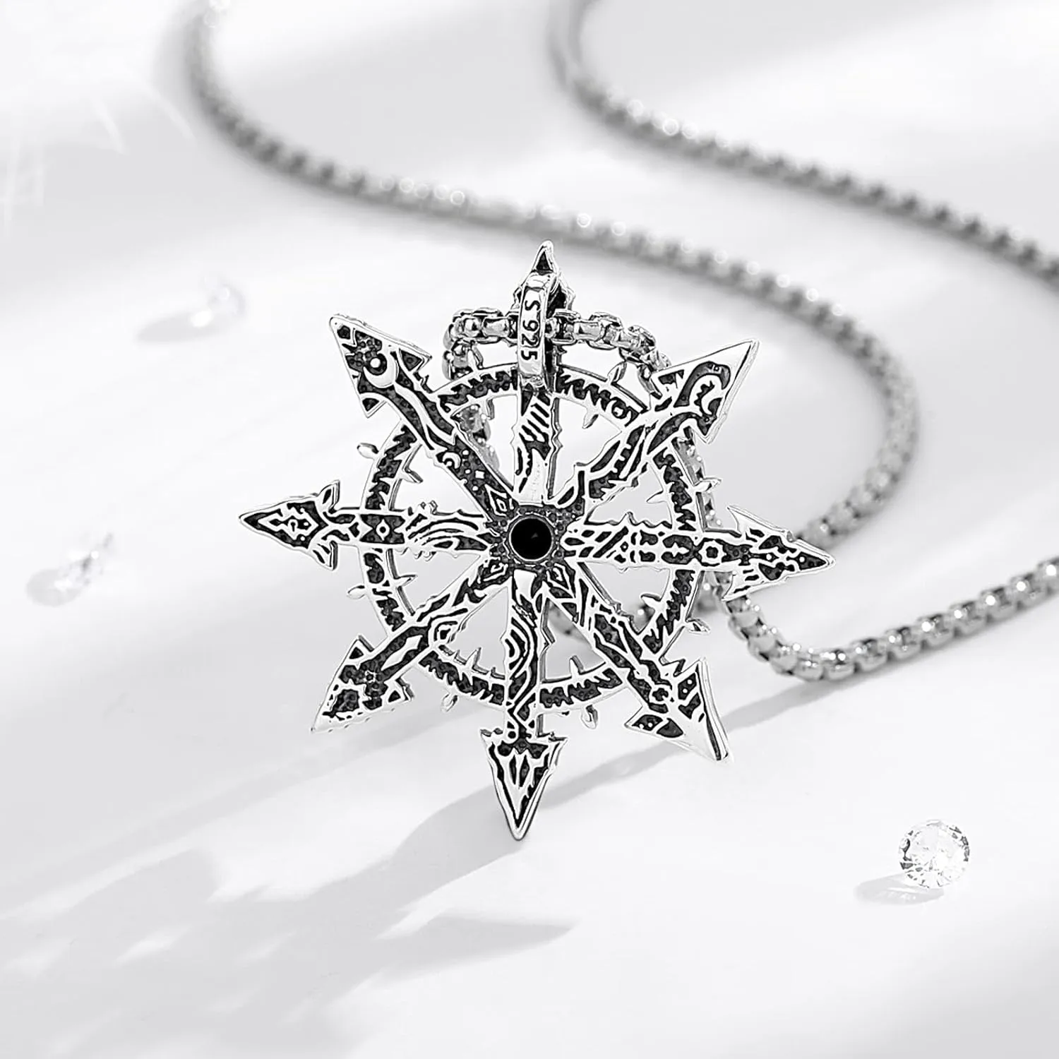 Vito Wiccan Necklace for Women Men, 925 Sterling Silver Lilith/Triple Moon/Earth Mother/Chaos Star/Witches Knot/Hecat Wheel Pendant, Witchcraft Withc Jewelry Gift for Mom Daughter, 20"/24"