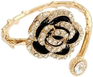 Vivid Black Rose Flower Open Statement Rings for Women CZ Crystal Blooming Wrap Finger Band Engagement Wedding Stacking Ring