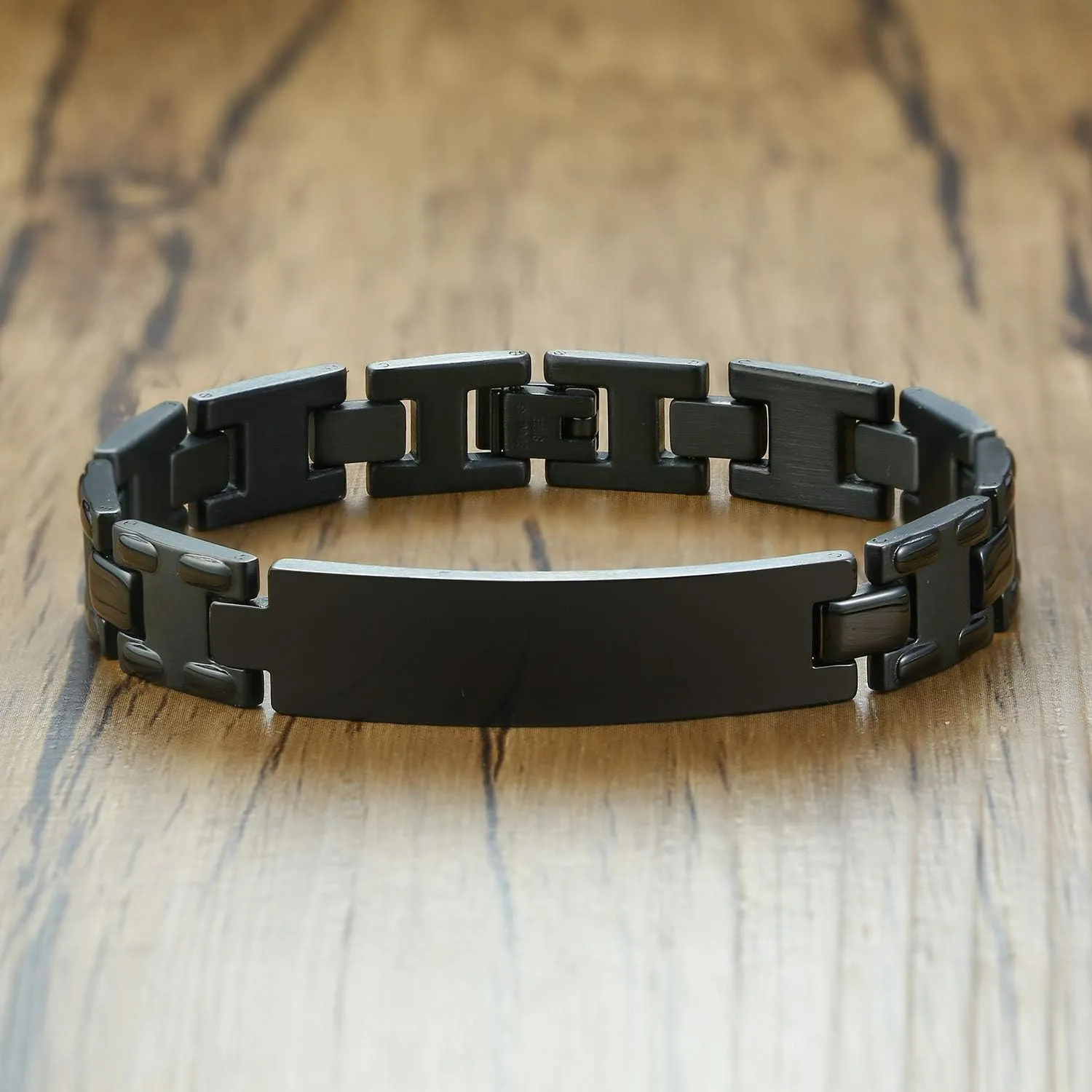 VNOX Customize Personlized Elegant Black Stainless Steel Adjustable Link Biker Bracelet for Dad Husband Boyfriend