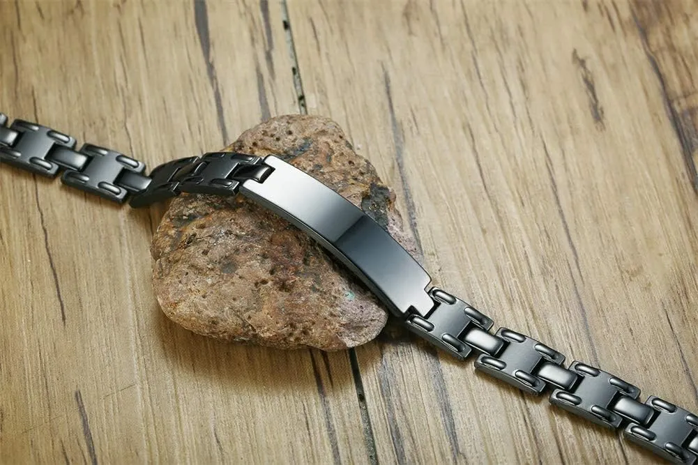 VNOX Customize Personlized Elegant Black Stainless Steel Adjustable Link Biker Bracelet for Dad Husband Boyfriend