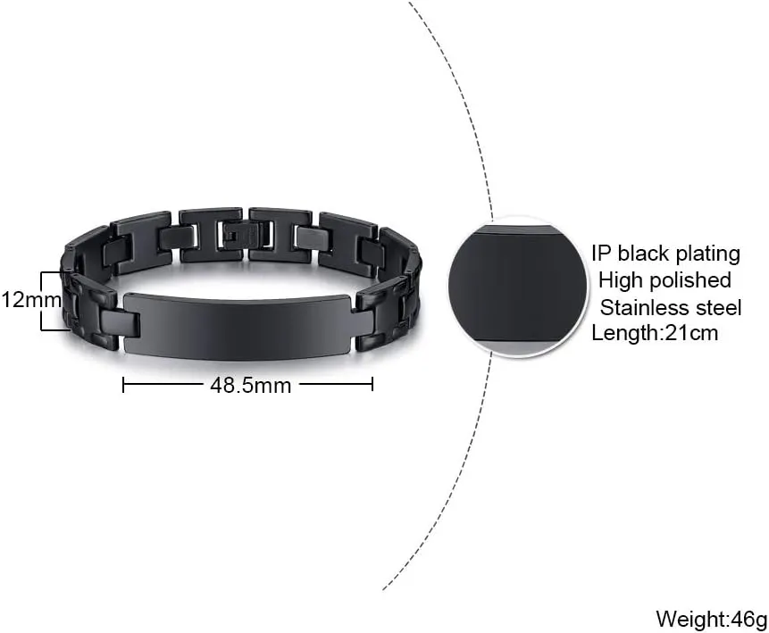 VNOX Customize Personlized Elegant Black Stainless Steel Adjustable Link Biker Bracelet for Dad Husband Boyfriend