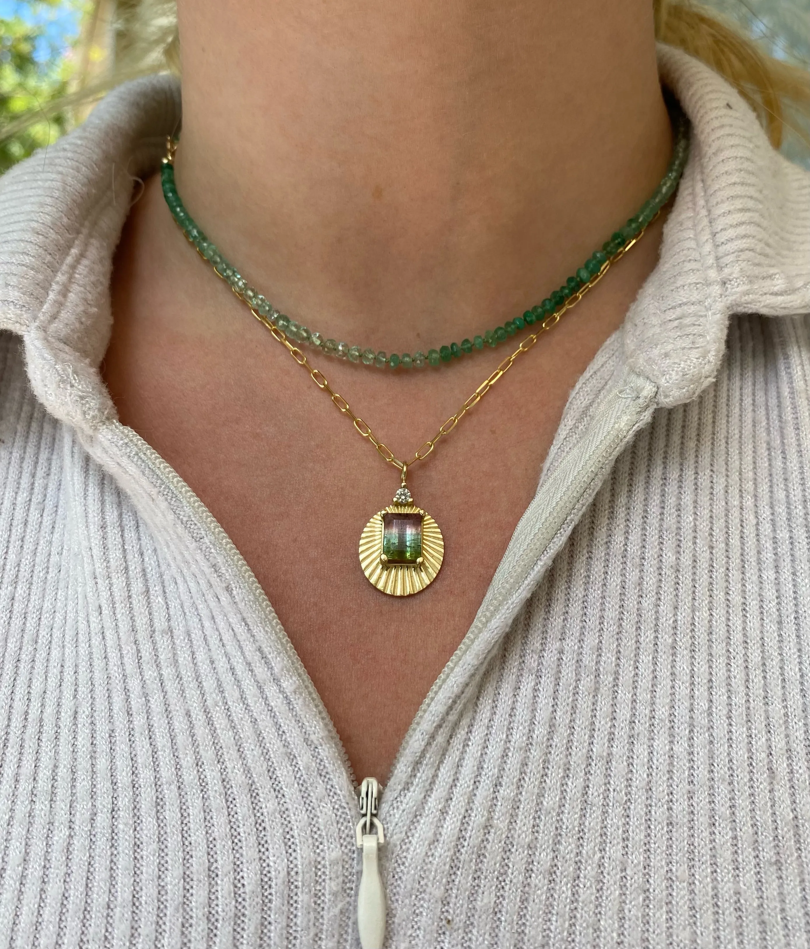 Watermelon Tourmaline Pendent Necklace in Yellow Gold