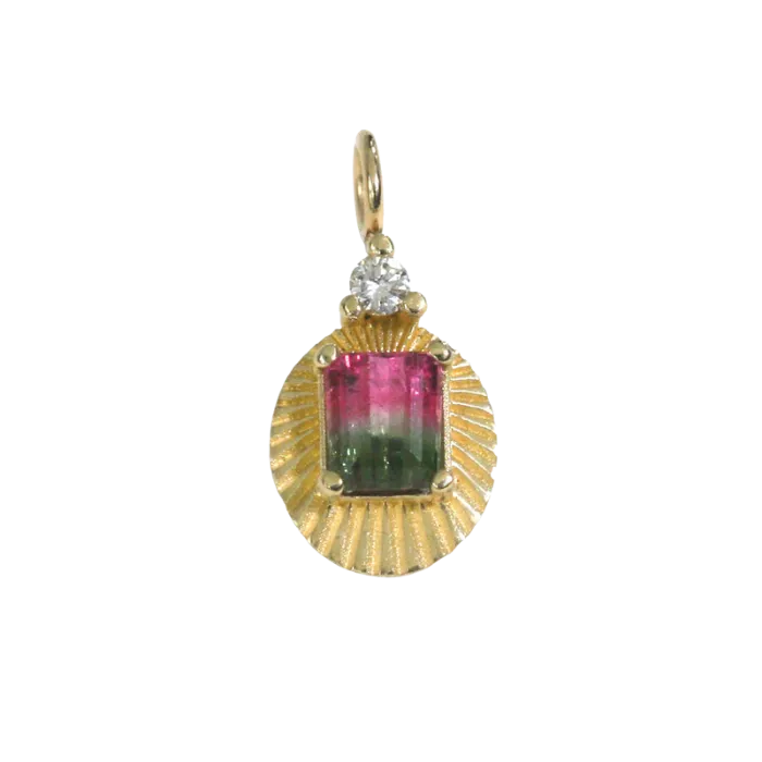 Watermelon Tourmaline Pendent Necklace in Yellow Gold