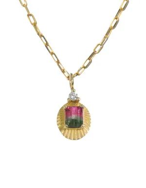 Watermelon Tourmaline Pendent Necklace in Yellow Gold