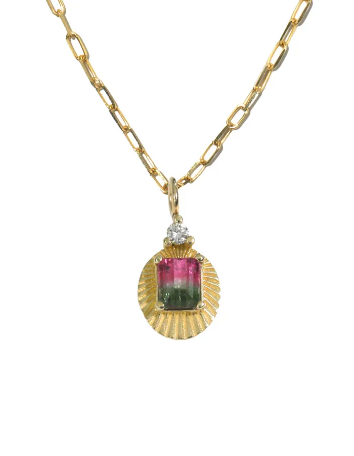 Watermelon Tourmaline Pendent Necklace in Yellow Gold