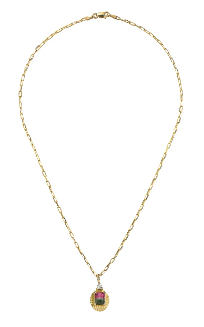 Watermelon Tourmaline Pendent Necklace in Yellow Gold