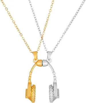 WCRAZYE 2Pcs Headset Necklace Music Headphone Pendant Necklace for Women Men Rock Music Chain Necklace for BFF Friendship Best Friends Friendship Necklaces Hiphop Jewelry Gifs