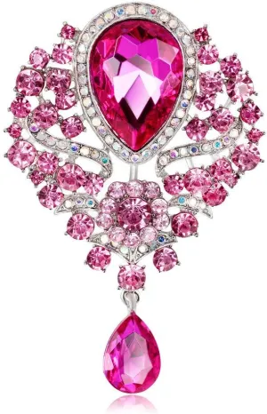 Wedding Bridal Big Crystal Rhinestone Bouquet Brooch Pin for Women (Pink)