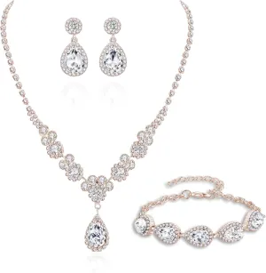 Wedding Jewelry Sets for Brides Rhinestone Jewelry Set for Women Silver Bridesmaid Jewelry Set Silver Prom Jewelry Crystal Rhinestone Necklace for Women Bride Necklace for Wedding Day