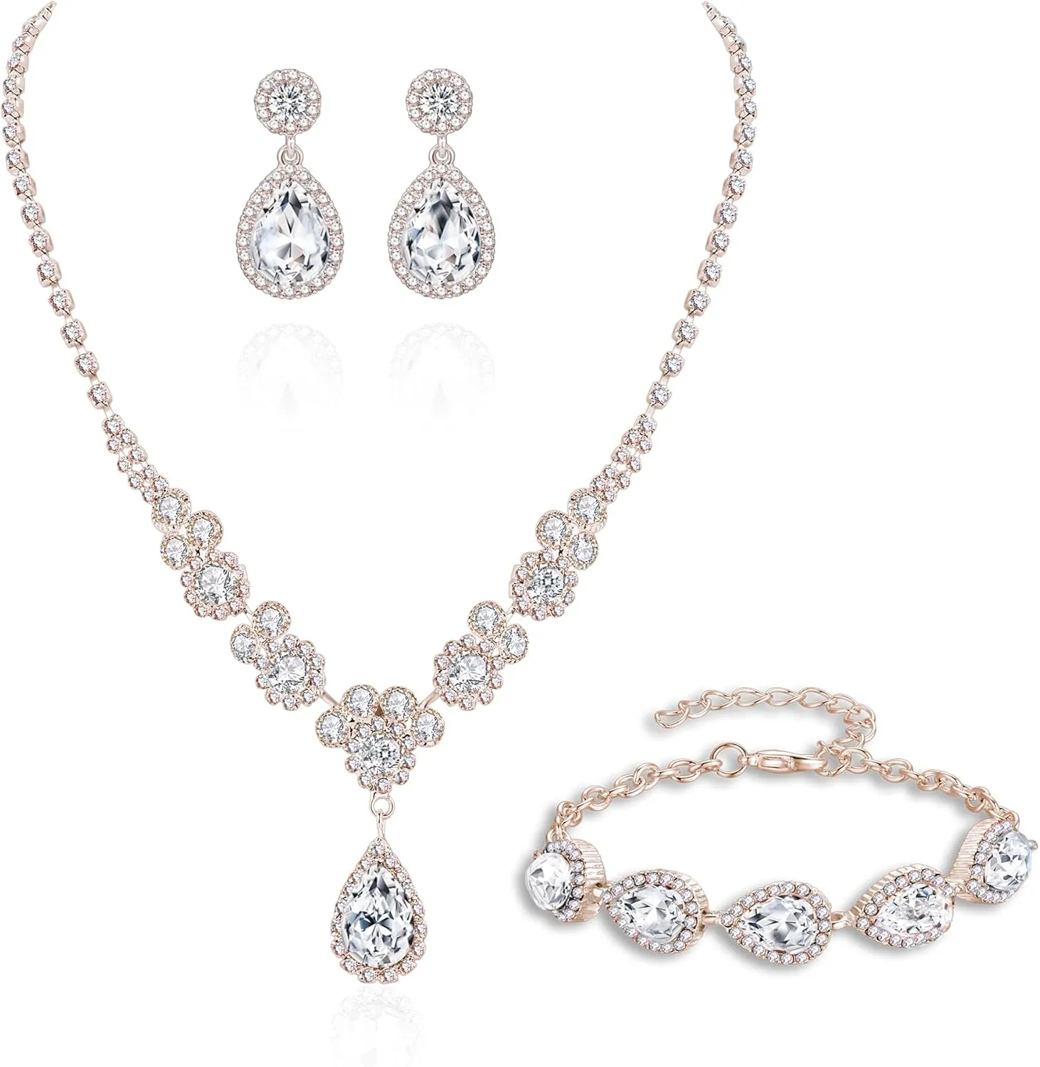 Wedding Jewelry Sets for Brides Rhinestone Jewelry Set for Women Silver Bridesmaid Jewelry Set Silver Prom Jewelry Crystal Rhinestone Necklace for Women Bride Necklace for Wedding Day