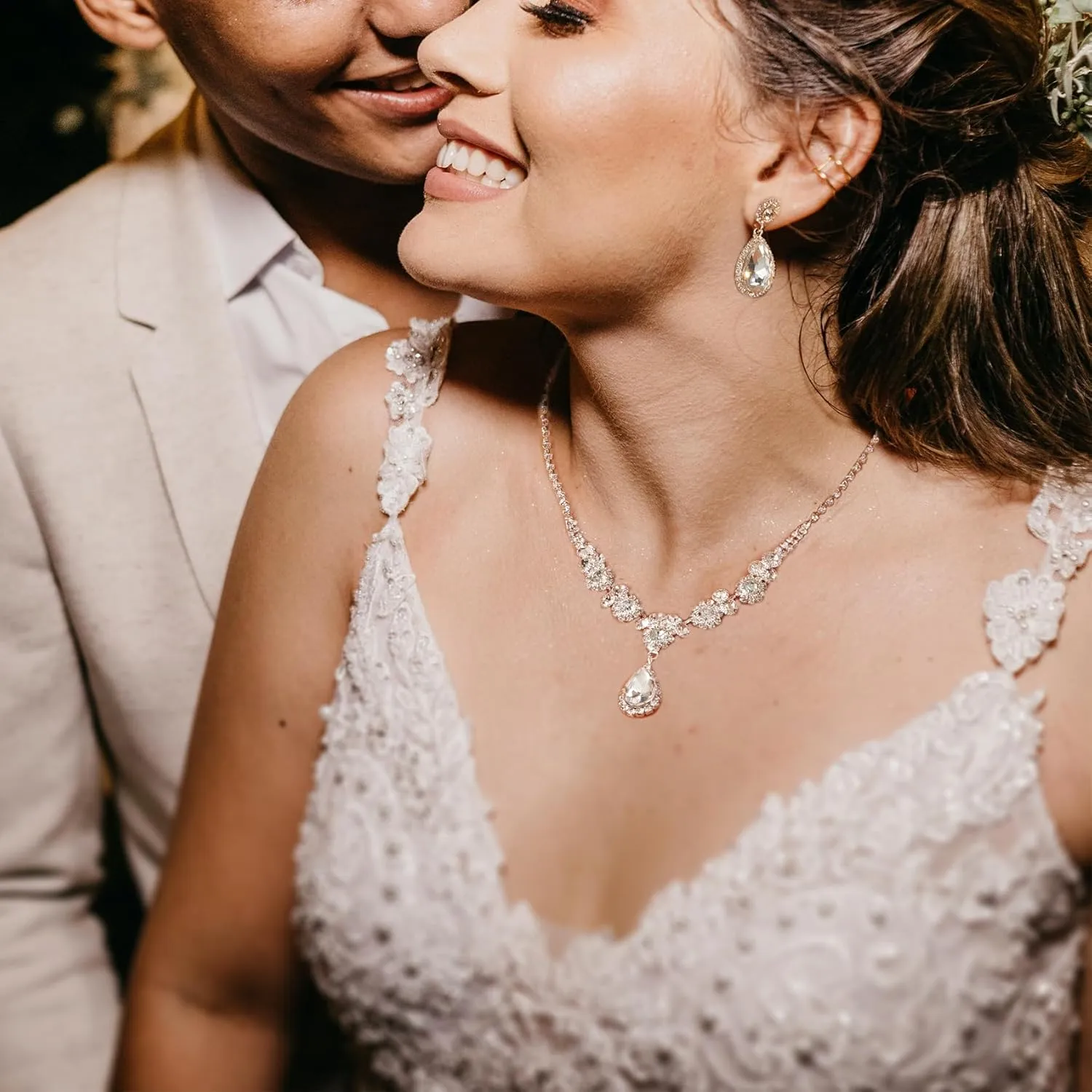 Wedding Jewelry Sets for Brides Rhinestone Jewelry Set for Women Silver Bridesmaid Jewelry Set Silver Prom Jewelry Crystal Rhinestone Necklace for Women Bride Necklace for Wedding Day