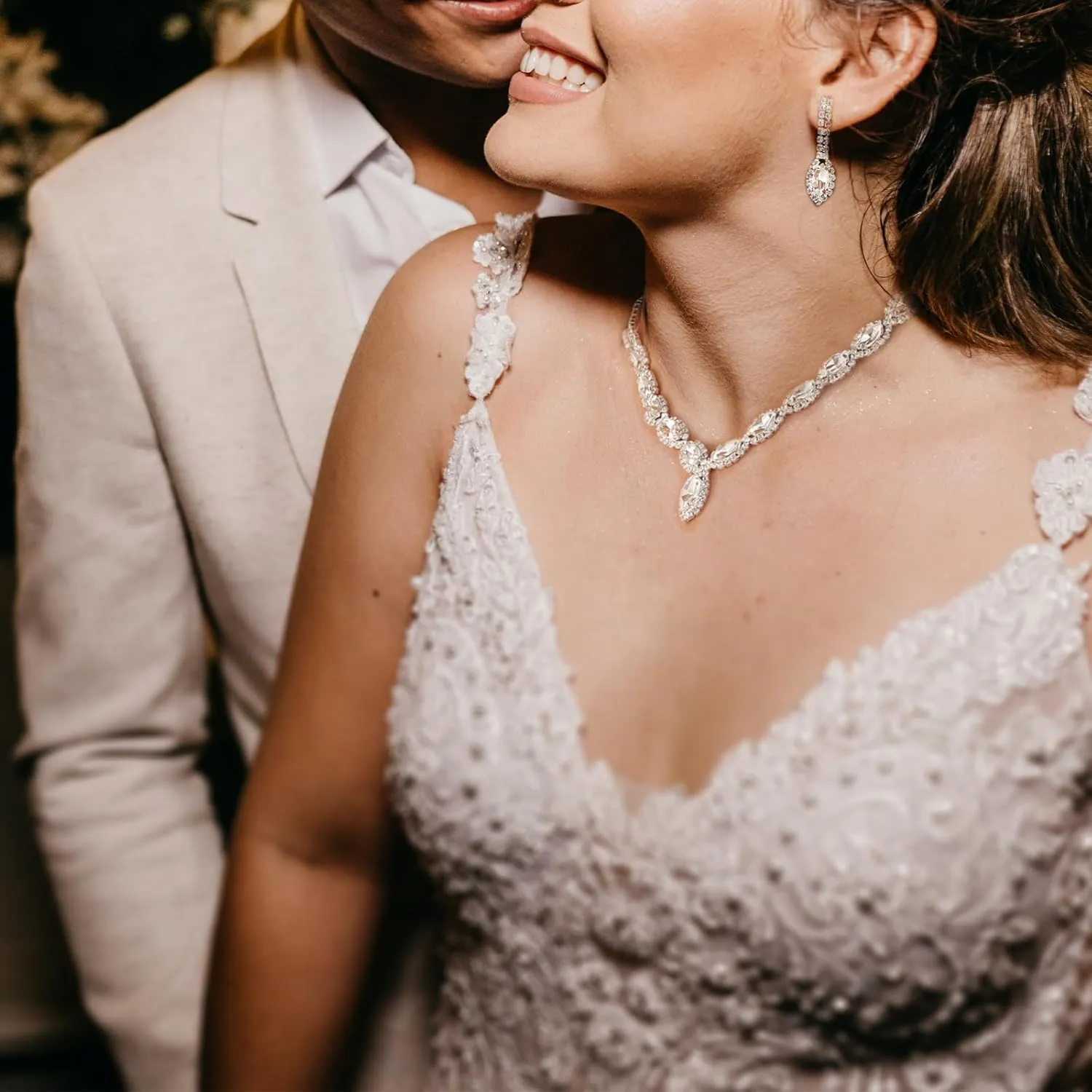 Wedding Jewelry Sets for Brides Rhinestone Jewelry Set for Women Silver Bridesmaid Jewelry Set Silver Prom Jewelry Crystal Rhinestone Necklace for Women Bride Necklace for Wedding Day
